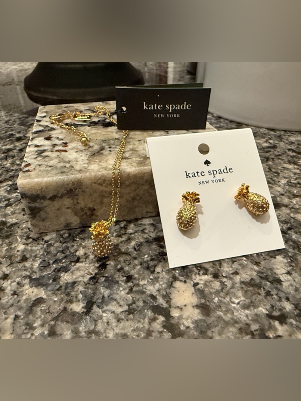 kate spade Gold Pineapple Necklace and Stud Earring Set